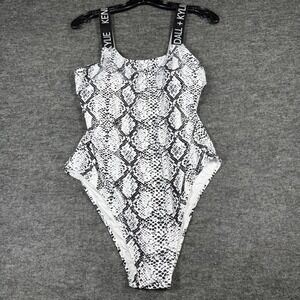 Kendall + Kylie One Piece Swimsuit Black White Snakeskin Print High Cut Women XL